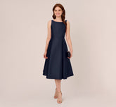 Sleeveless Mikado Fit And Flare Midi Dress With V-Back In Midnight