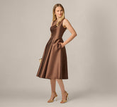 Sleeveless Mikado Fit And Flare Midi Dress With V-Back In Espresso