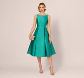 Sleeveless Mikado Fit And Flare Midi Dress With V-Back In Botanic Green