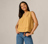 Pintuck Ruffle Crinkle Tank Top In Golden Maize Ivory