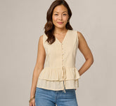 Textured Cotton Ruffle Vest Top In Cream