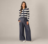 Wide Leg Topstitch Belted Pleat Pant In Washed Denim Cream