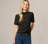 Short Sleeve Semi Sheer Textured Knit Top In Black