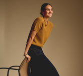Short Sleeve Shaker Knit Pullover Sweater In Butternut