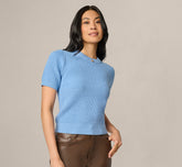 Short Sleeve Shaker Knit Pullover Sweater In Classic Blue