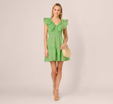 Ruffle Collar Flounce Mini Dress In Lime
