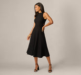 Rib Knit Cutout A Line Midi Dress In Black