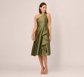 One Shoulder Beaded Detail Mikado Midi Dress In Jungle Olive