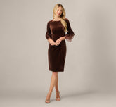 Petite Velvet Sheath Dress With Tiered Three Quarter Sleeves In Dark Brown