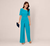 Short Sleeve Asymmetrical Wide Leg Crepe Jumpsuit In Bel Air Blue