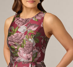 Rose Garden Metallic Jacquard Fit And Flare Dress In Burgundy Multi