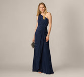 One Shoulder Dress With Draped Waist Detail In Midnight