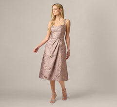 Metallic Jacquard Rhinestone Strap Midi Dress In Candied Ginger