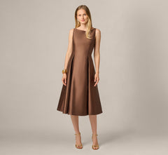 Sleeveless Mikado Fit And Flare Midi Dress With V-Back In Espresso