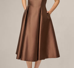 Sleeveless Mikado Fit And Flare Midi Dress With V-Back In Espresso
