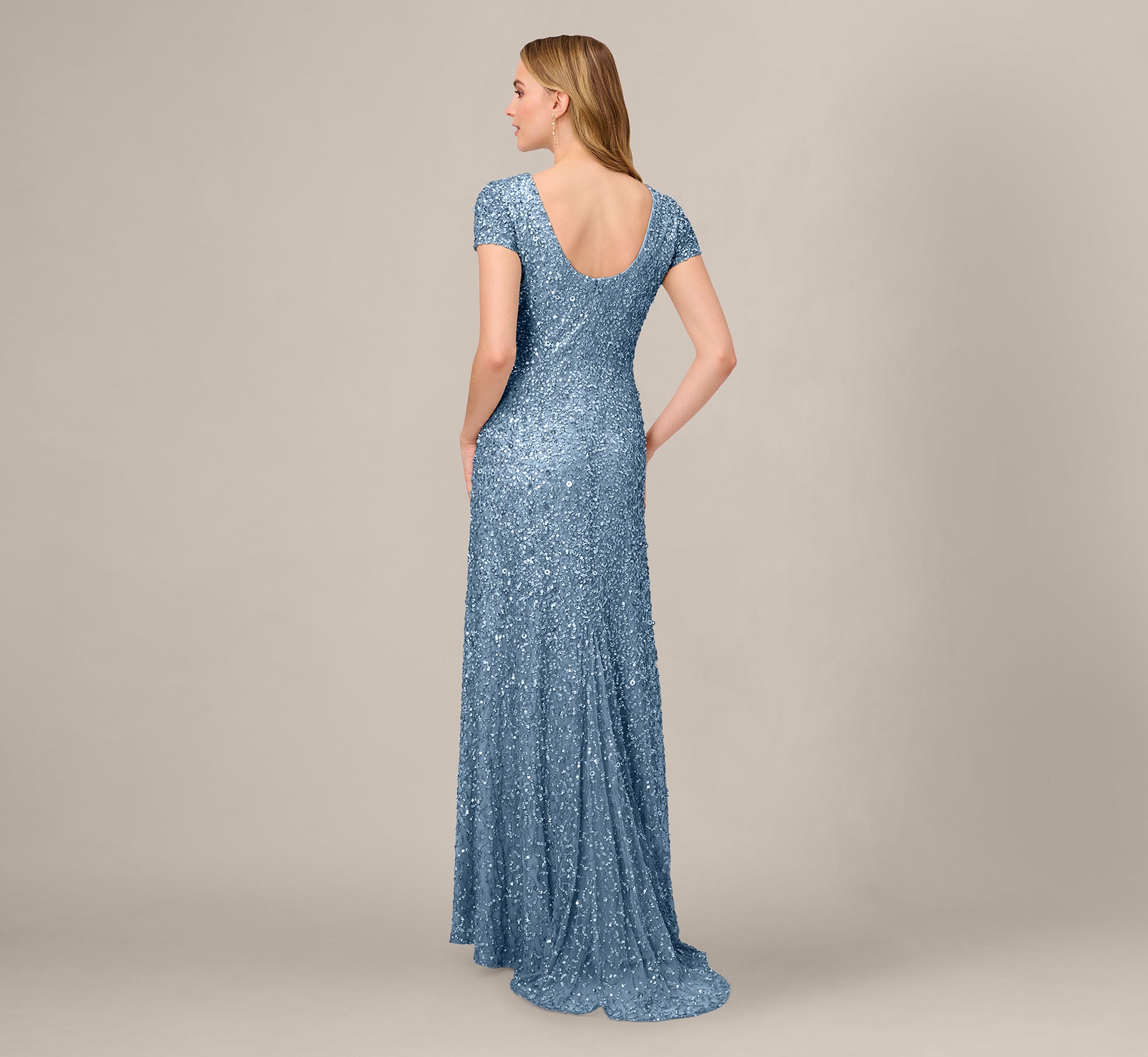 Scoop Back Sequin Gown In Nile