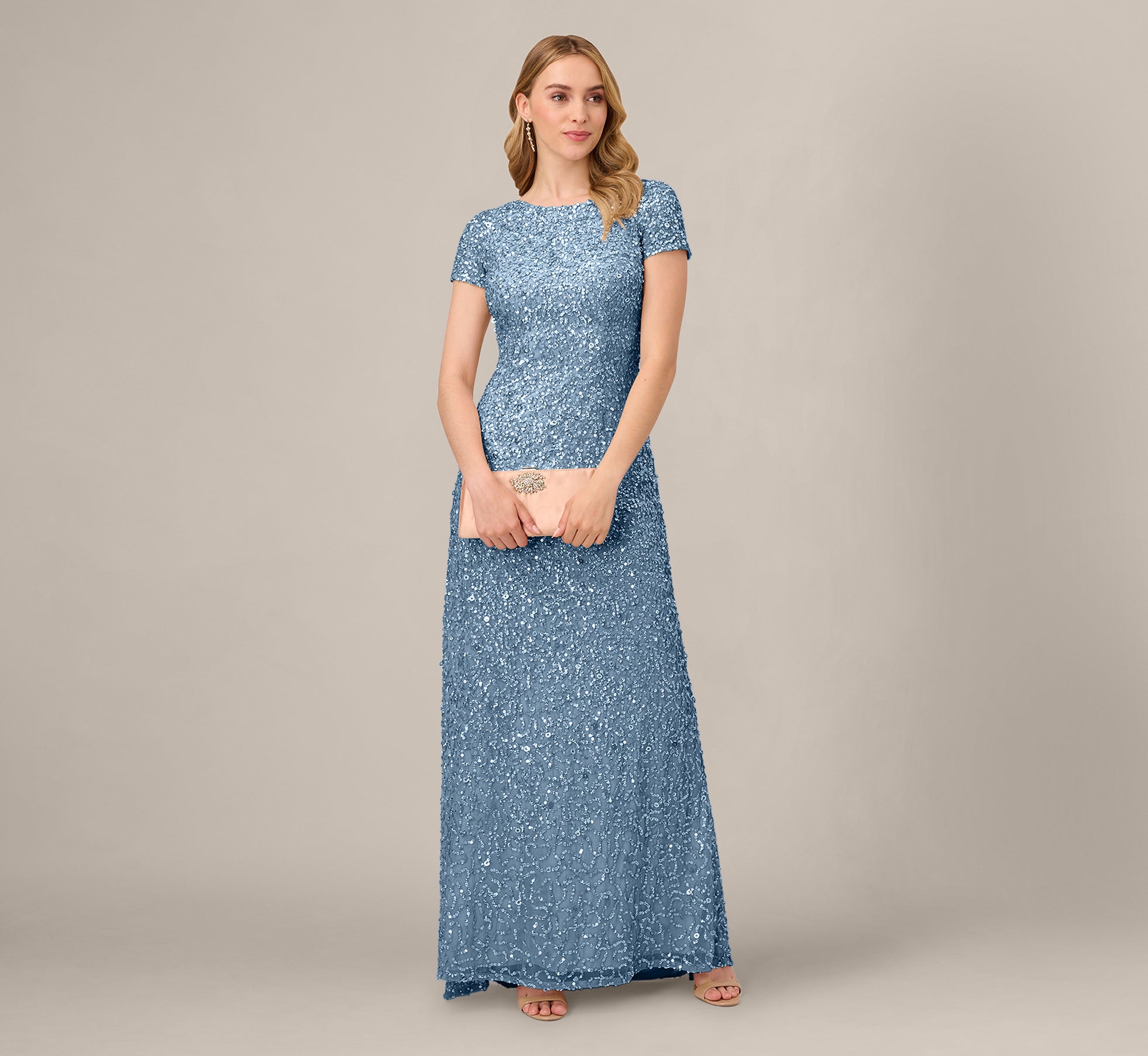 Scoop Back Sequin Gown In Nile