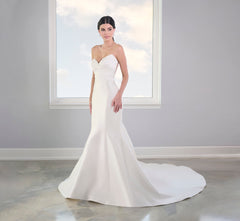 Stretch Mikado Gown With Studded Pearl Jacket In Ivory