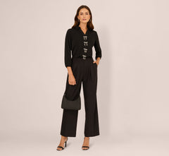 Wide Leg Pleated Trouser In Black