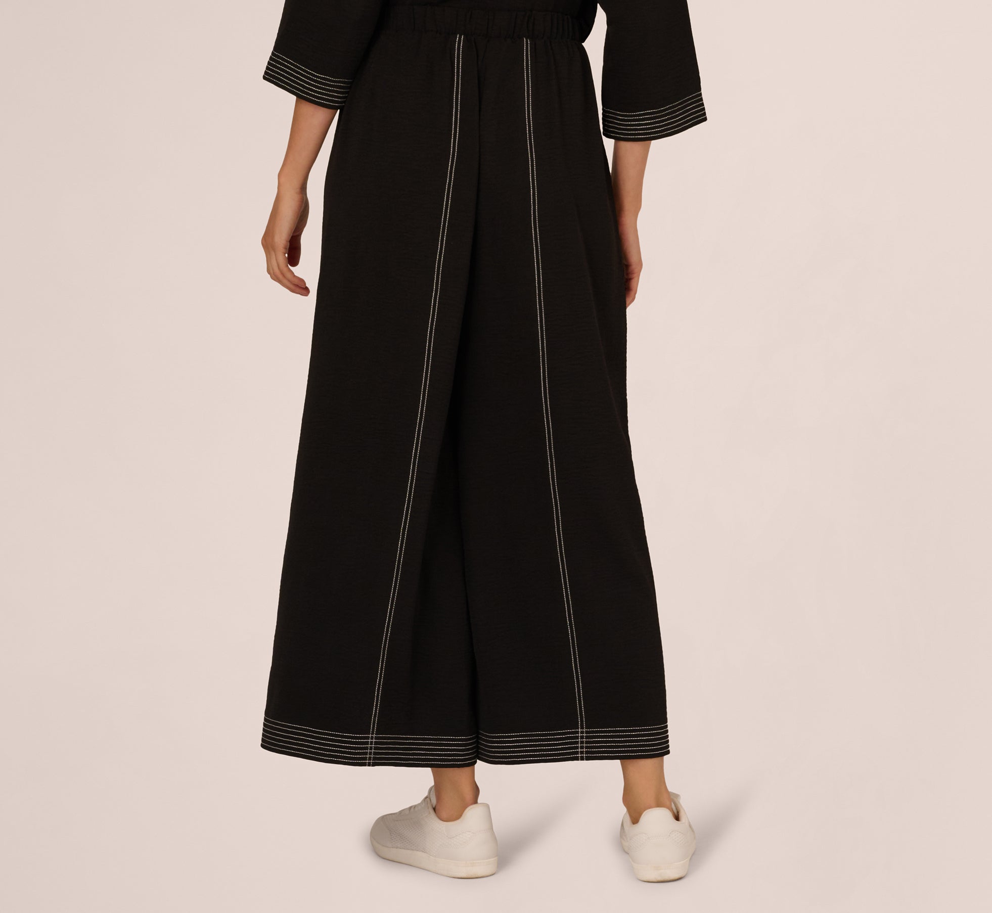 Wide Leg Contrast Stitch Pant In Black Ivory