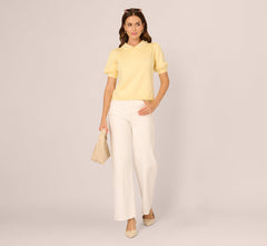 Puff Sleeve Beaded Peter Pan Collar Top In Pastel Yellow