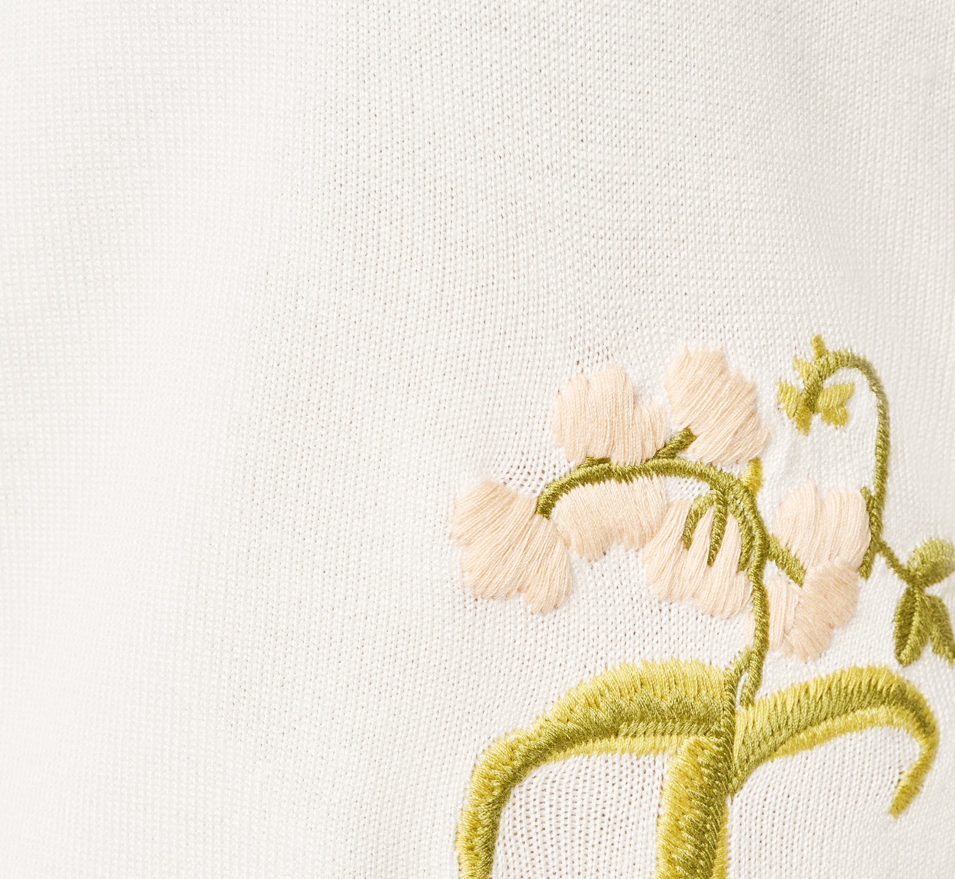 Three Quarter Sleeve Floral Embroidery Cardigan Sweater In Ivory