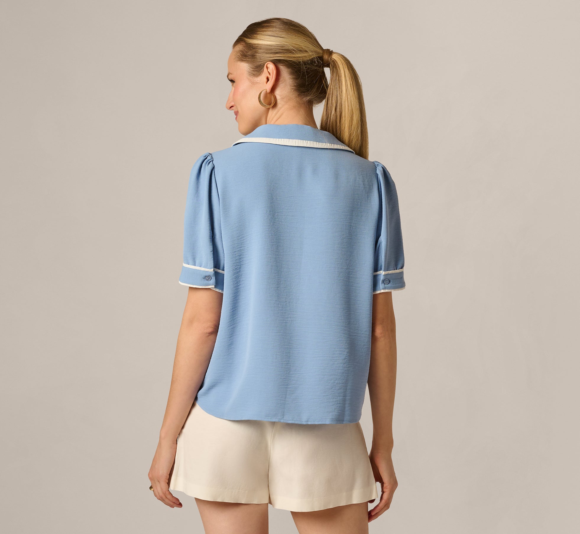 Puff Sleeve Sailor Collar Blouse In Rainwashed Ivory