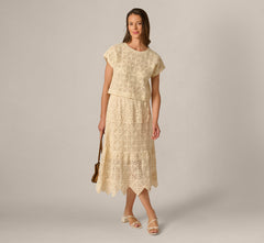 Short Sleeve Open Crochet Top In Cream