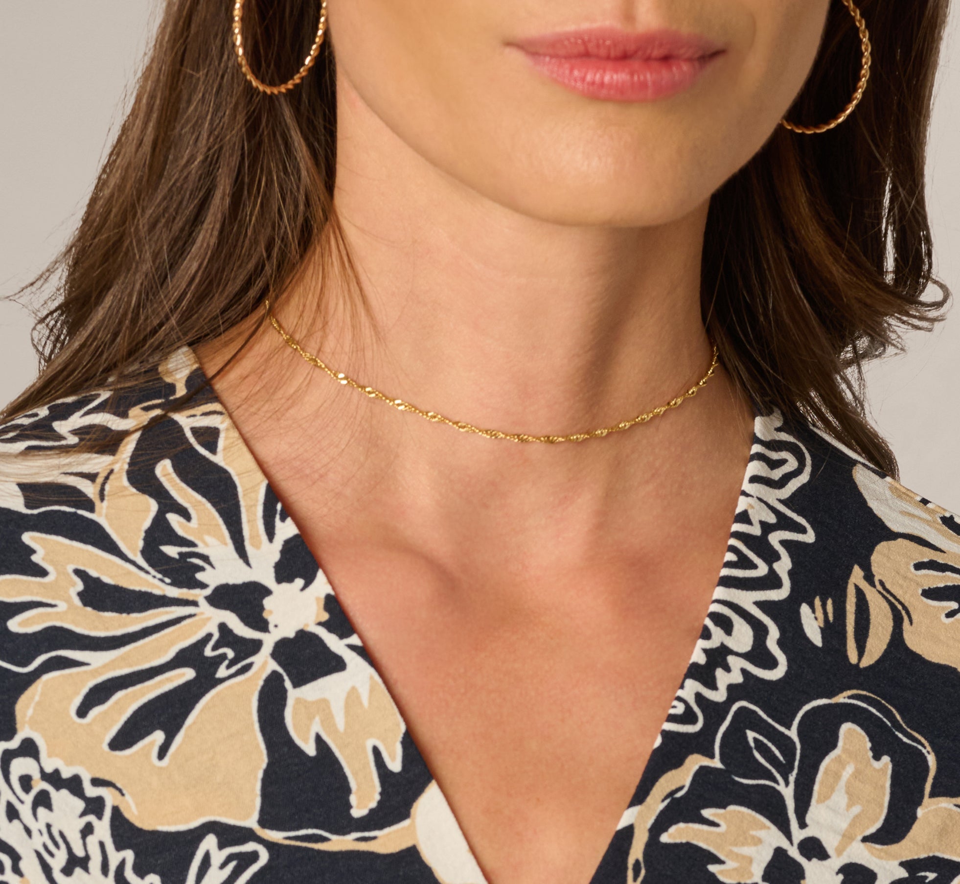 Short Sleeve Open Twist Front Top In Navy Ivory Whimsical Floral