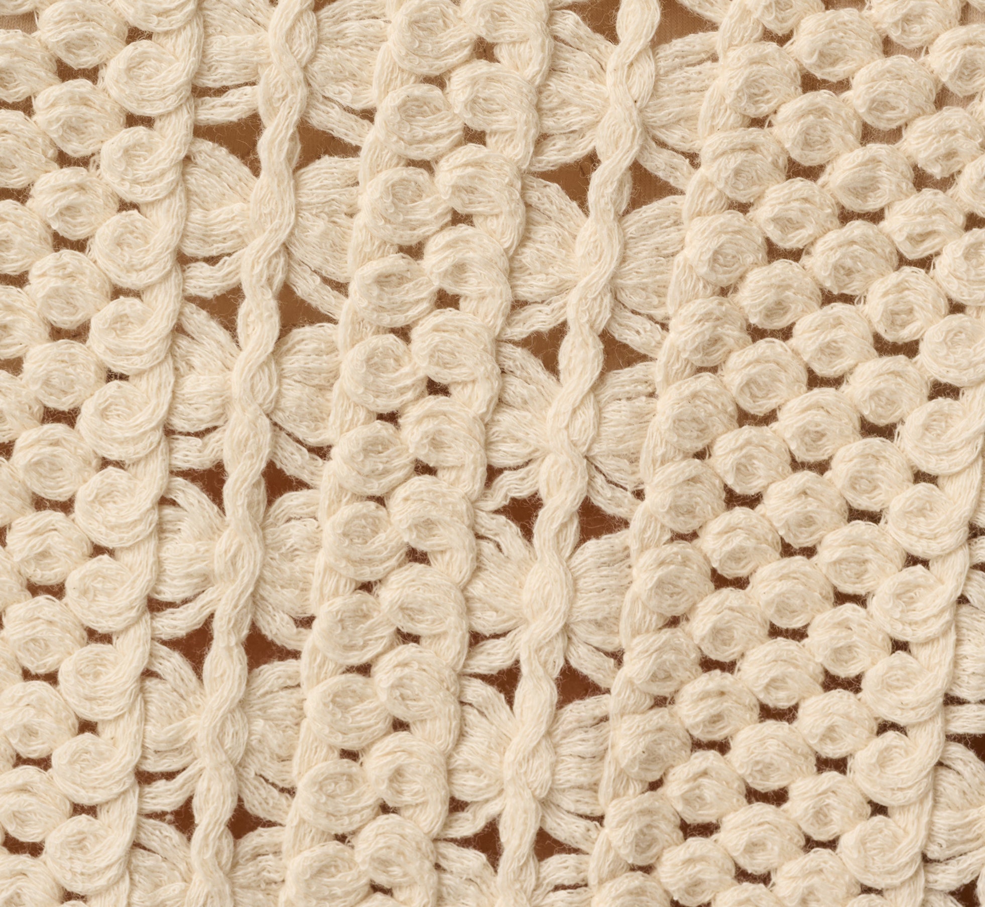 Short Sleeve Cable Crochet Open Knit Fringe Top In Cream