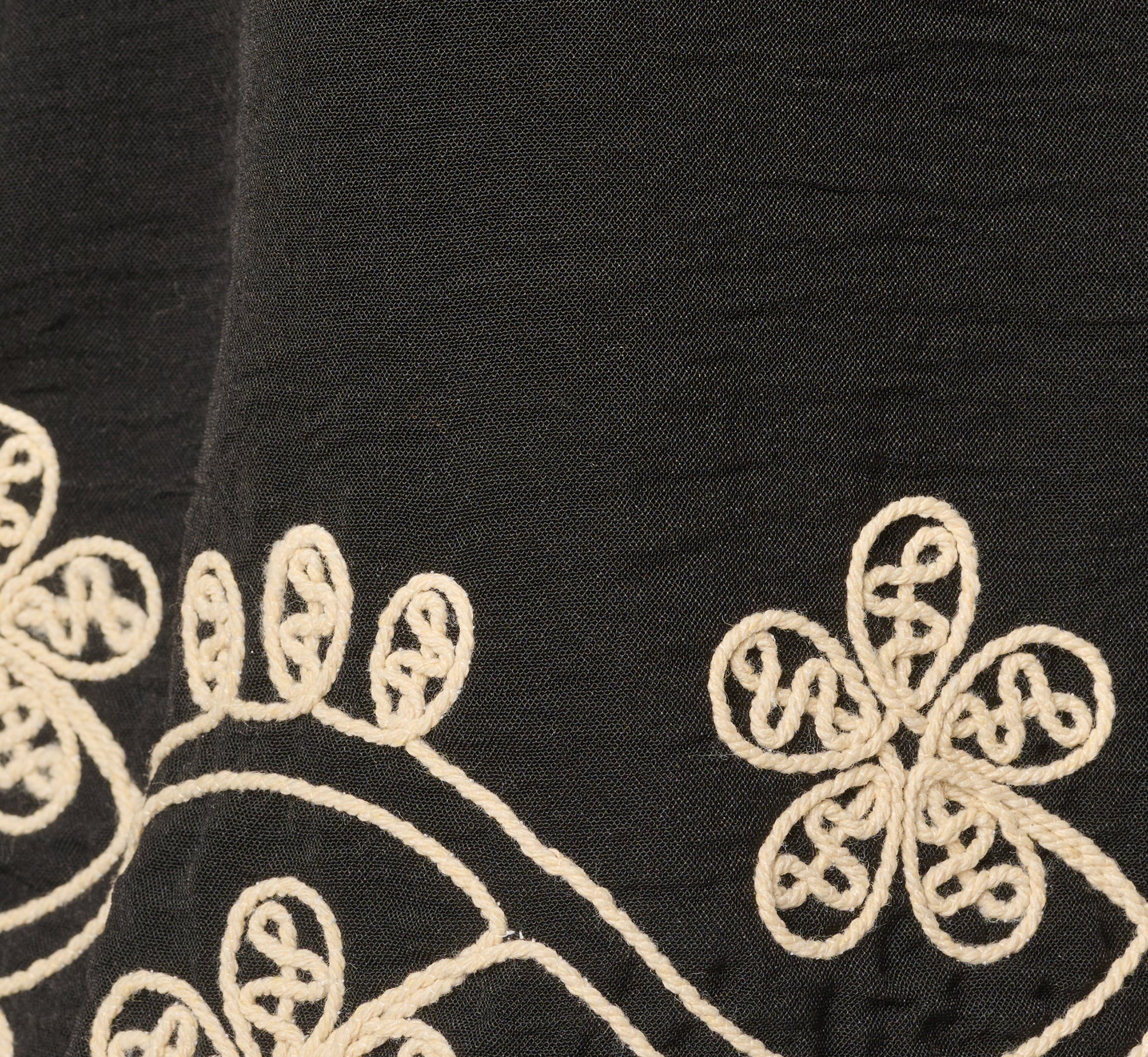 Short Sleeve Scalloped Floral Embroidery Blouse In Black Ivory