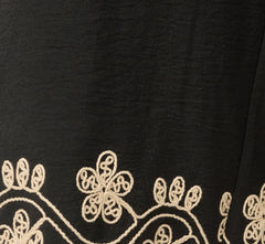 Scalloped Floral Embroidery Cropped Pant In Black Ivory