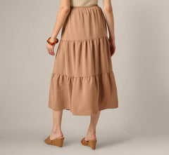 Tiered Drawstring Airflow Midi Skirt In Sinopia Fresco