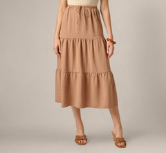Tiered Drawstring Airflow Midi Skirt In Sinopia Fresco