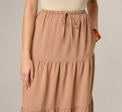 Tiered Drawstring Airflow Midi Skirt In Sinopia Fresco