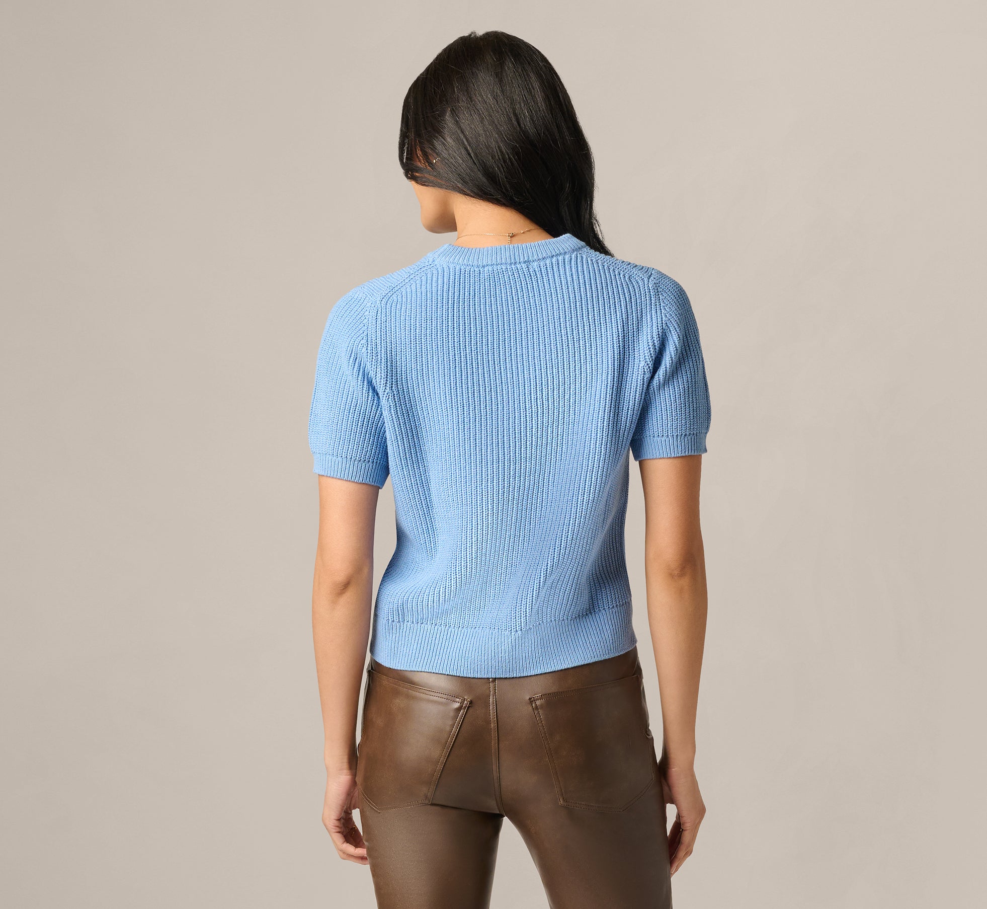 Short Sleeve Shaker Knit Pullover Sweater In Classic Blue