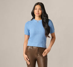 Short Sleeve Shaker Knit Pullover Sweater In Classic Blue
