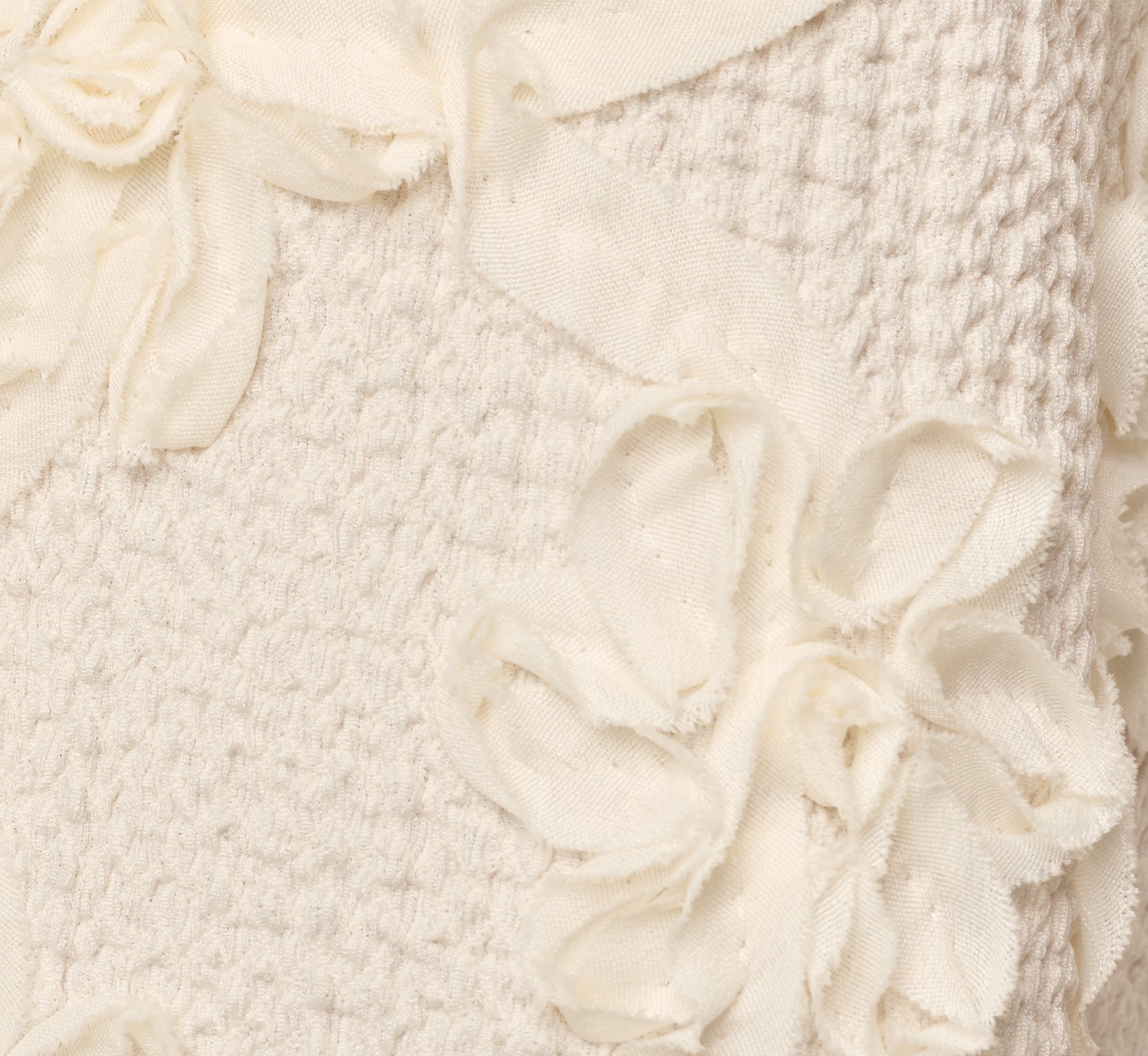 Long Sleeve Floral Embroidery Textured Blouse In Cream