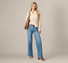 Long Sleeve Floral Embroidery Textured Blouse In Cream