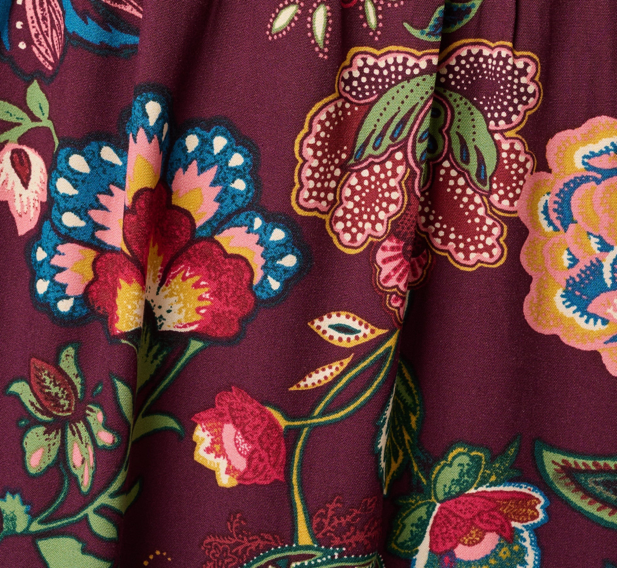 Puff Sleeve Floral Midi Flounce Dress In Burgundy Multi