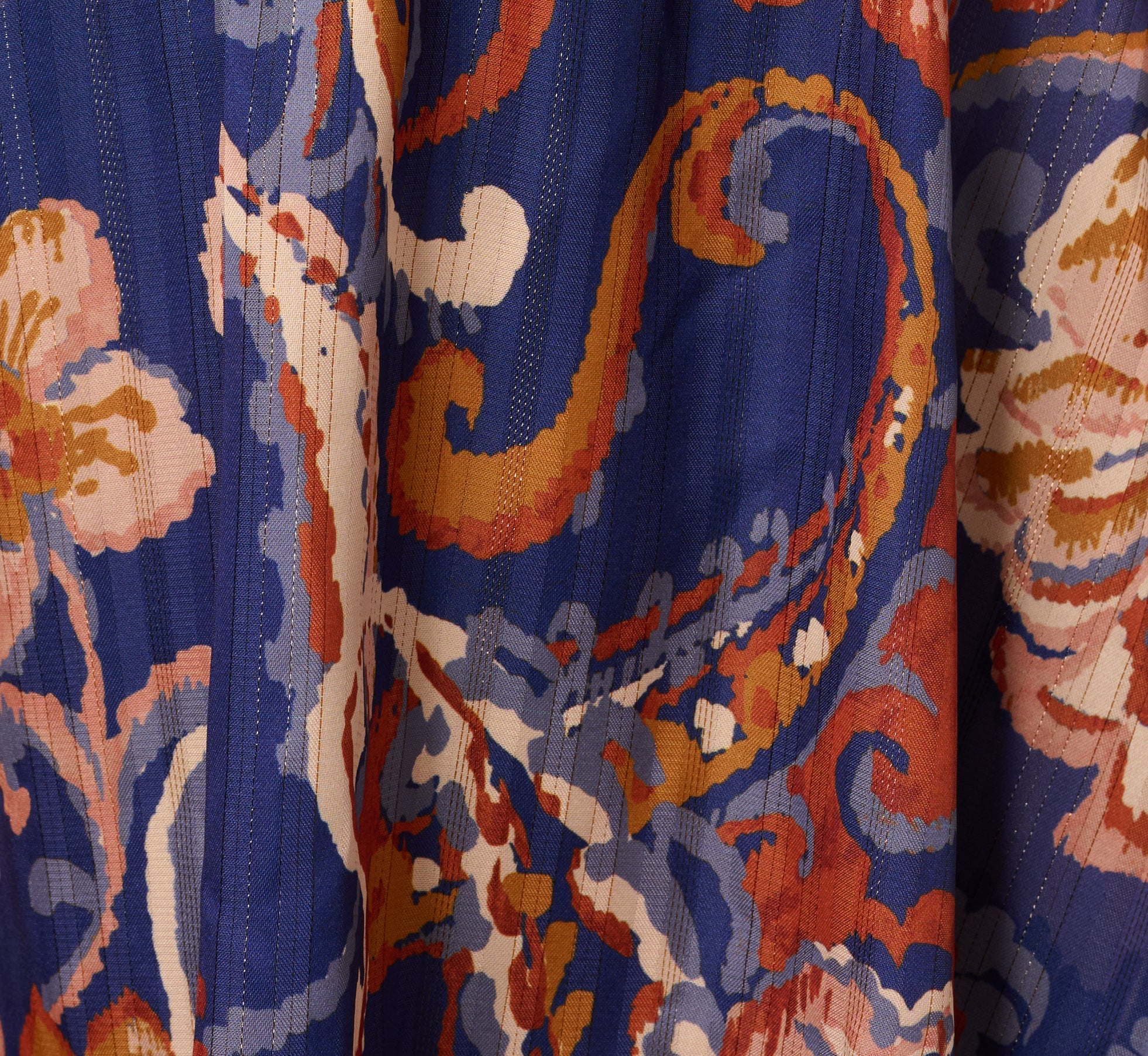 Long Sleeve Paisley Stripe Short Dress In Blue Multi
