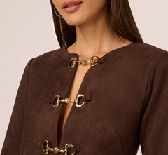 Long Sleeve Microsuede Shift Dress In Dark Brown