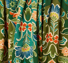 Long Sleeve Keyhole Antique Floral Print Short Dress In Olive Multi