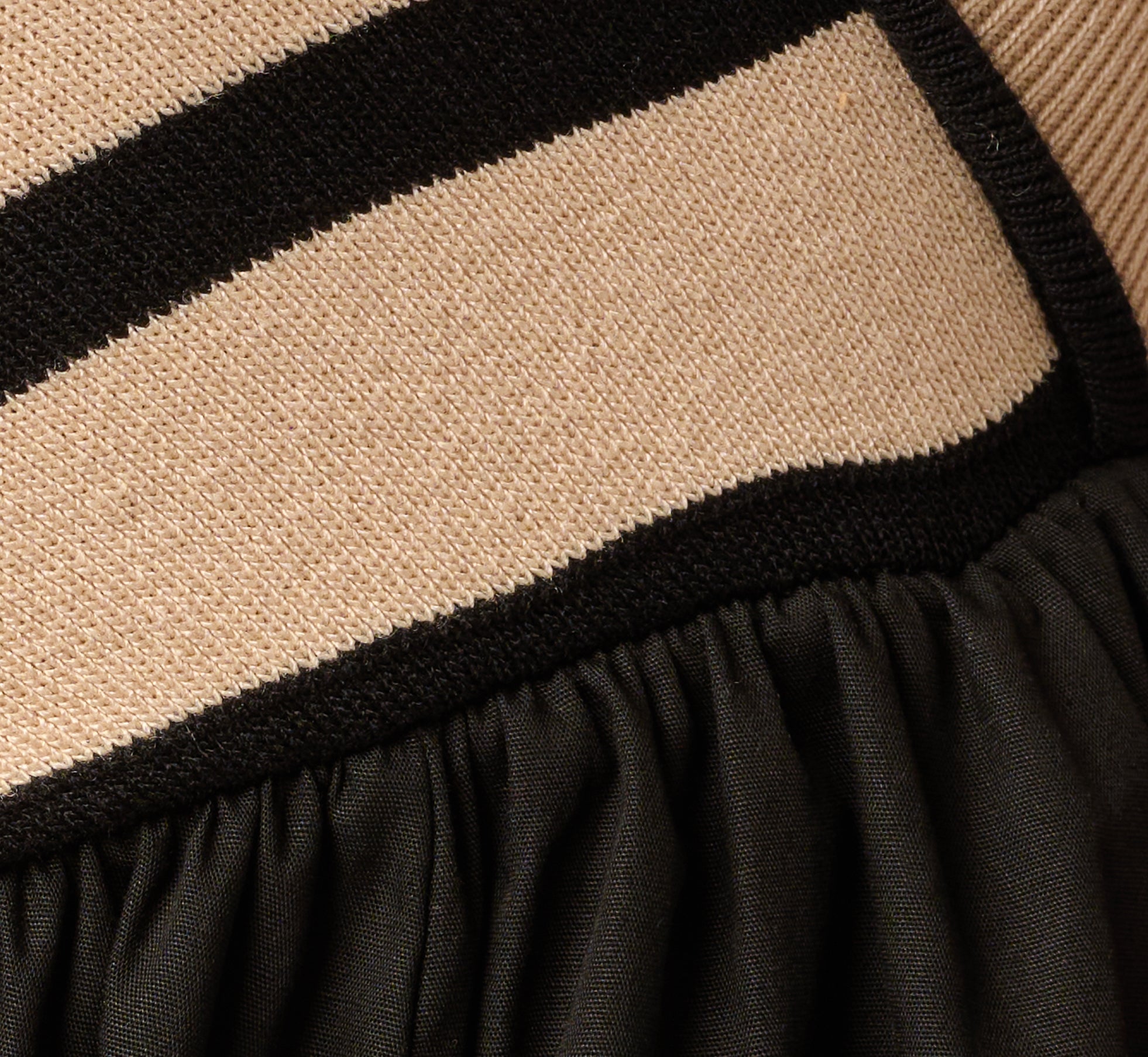 Off Shoulder Chevron Cotton Combo Midi Dress In Black Ecru