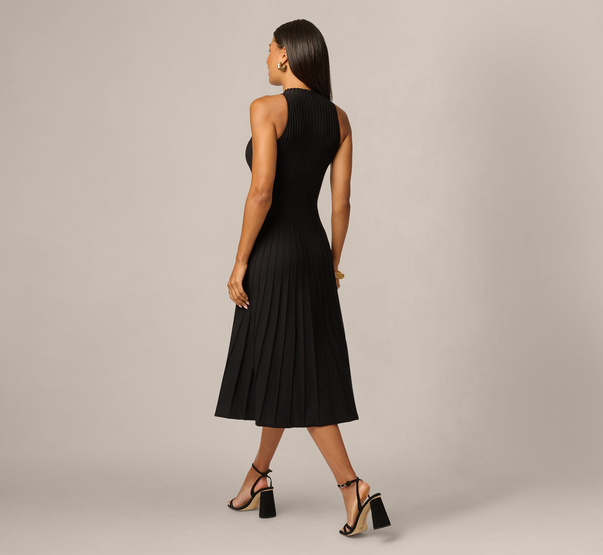 Rib Knit Cutout A Line Midi Dress In Black