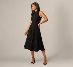 Rib Knit Cutout A Line Midi Dress In Black