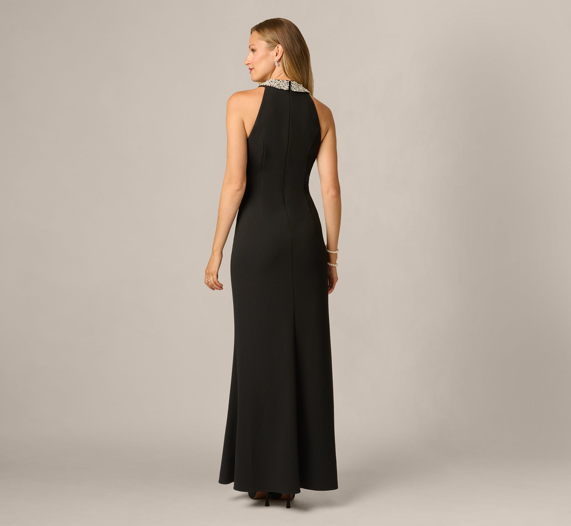 Pearl Halter Gown In Black