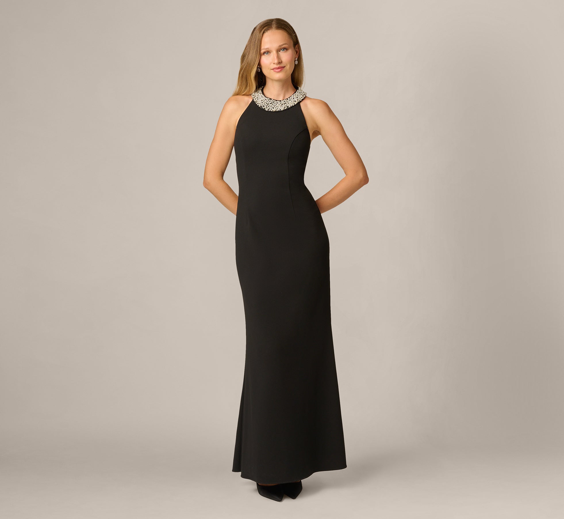 Pearl Halter Gown In Black