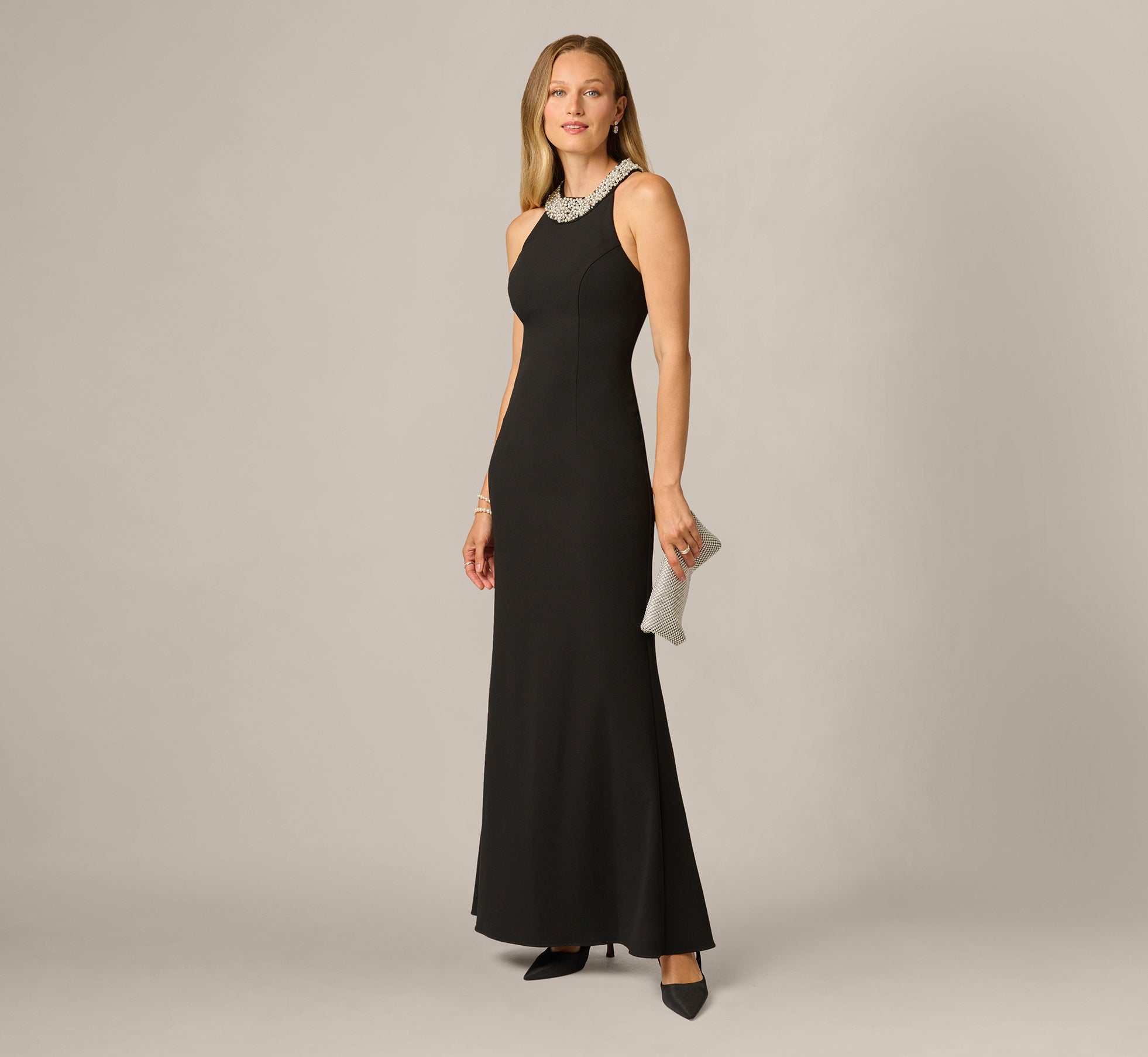 Pearl Halter Gown In Black