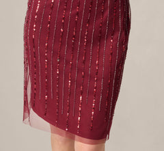 Surplice Bead Mesh Dress In Mahogany